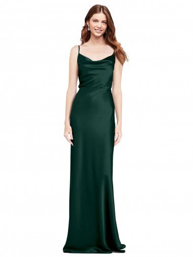 Fitted Cowl Neck Long Stretch Satin Slip Prom Dress with V-Back Canada