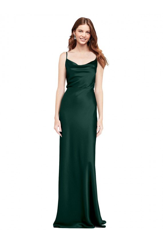 Fitted Cowl Neck Long Stretch Satin Slip Prom Dress with V-Back