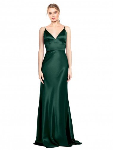 High V-Neck Long Full Length Sheath Stretch Satin Prom Dress Canada