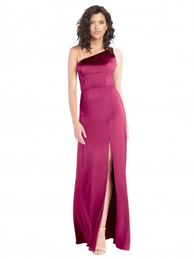 Sleek One Shoulder A-Line Long Stretch Satin Prom Dress with Spaghetti Straps Back Canada