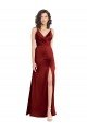 Faux Surplice Neckline Long Slim A-Line Stretch Satin Prom Dress