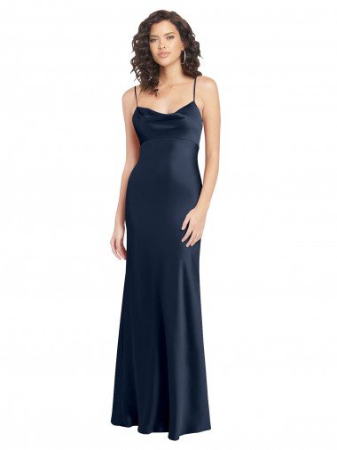 Cowl Neck Long Empire Waist Stretch Satin Prom Dress with Open Back Canada