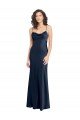 Cowl Neck Long Empire Waist Stretch Satin Prom Dress with Open Back