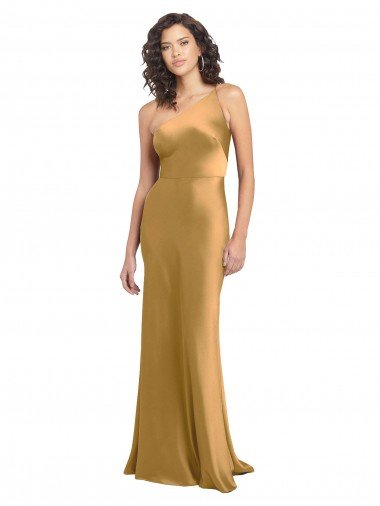 One Shoulder Long Floor Length Stretch Satin Slip Prom Dress Canada