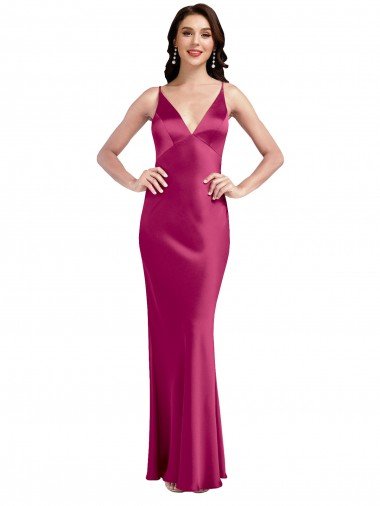 V-Neck Spaghetti Straps Slim Stretch Satin Prom Dress with Low Scoop Back Canada