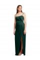 Sleek Straight Neckline Long Wrap Stretch Satin Prom Dress with Angled Pleats