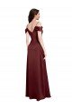 Draped Off the Shoulder Sleeves Slim A-Line Stretch Satin Prom Dress with Side Slit