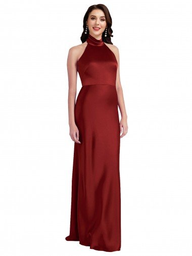 Backless Halter Long Stretch Satin Prom Dress Canada