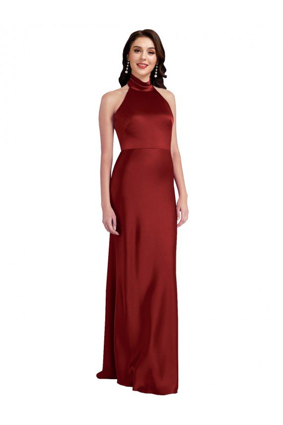 Backless Halter Long Stretch Satin Prom Dress