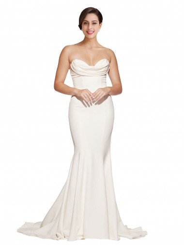 Strapless Cowl Neck Sweep Train Stretch Satin Prom Dress Canada