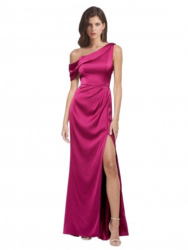 Off the Shoulder Short Sleeves Stretch Satin Prom Dress with Side Slit Canada