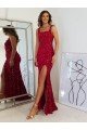 Square Neck Sleeveless Long Velvet Sequin Prom Dress with Slit