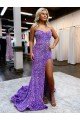 A-Line Sweetheart Sleeveless Long Velvet Sequin Prom Dress with Slit