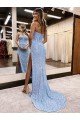 Sweetheart Sleeveless Long Full Length Velvet Sequin Prom Dress with High Side Slit