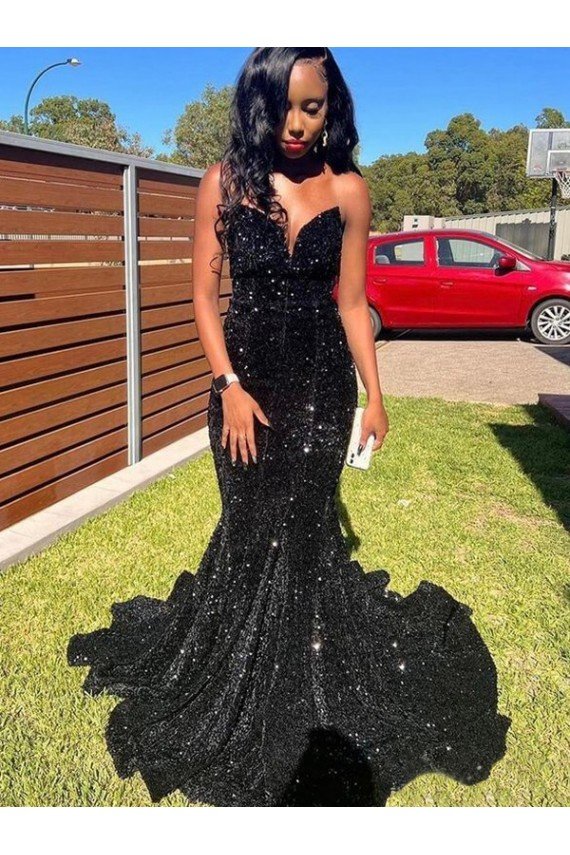 Mermaid Sweetheart Sleeveless Long Floor Length Velvet Sequin Prom Dress