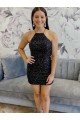 Halter Sleeveless Short Velvet Sequin Prom Dress