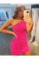 Short One Shoulder Sleeveless Velvet Sequin Prom Dress