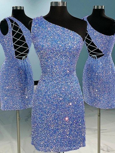 Short Velvet Sequin One Shoulder Sleeveless Prom Dress Canada