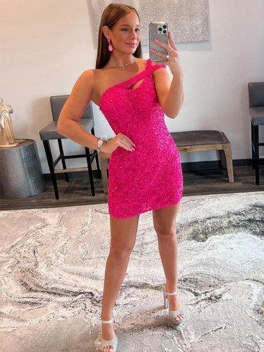 Velvet Sequin One Shoulder Sleeveless Short Prom Dress Canada