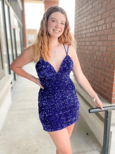 Sleeveless Short Velvet Sequin V-Neck Prom Dress Canada