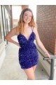 Sleeveless Short Velvet Sequin V-Neck Prom Dress