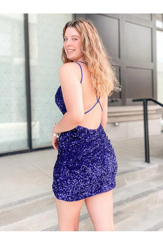 Sleeveless Short Velvet Sequin V-Neck Prom Dress