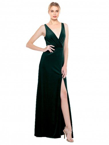 Sleek V-Neck Long Velvet Prom Dress with Side Slit Canada