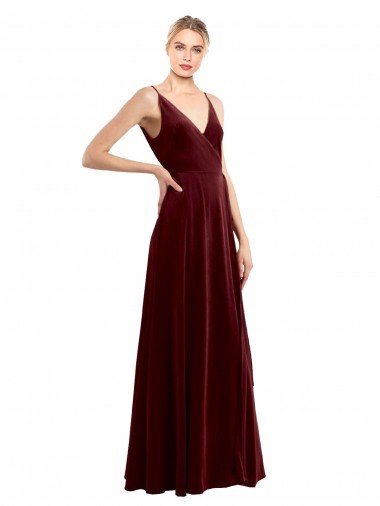 Faux Wrap V-Neck Sleek Long Velvet Prom Dress Canada