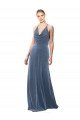 Halter Cowl Neck Long A-Line Velvet Prom Dress with Keyhole Back