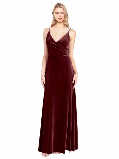 Faux Surplice Neckline Slim A-Line Long Velvet Prom Dress Canada