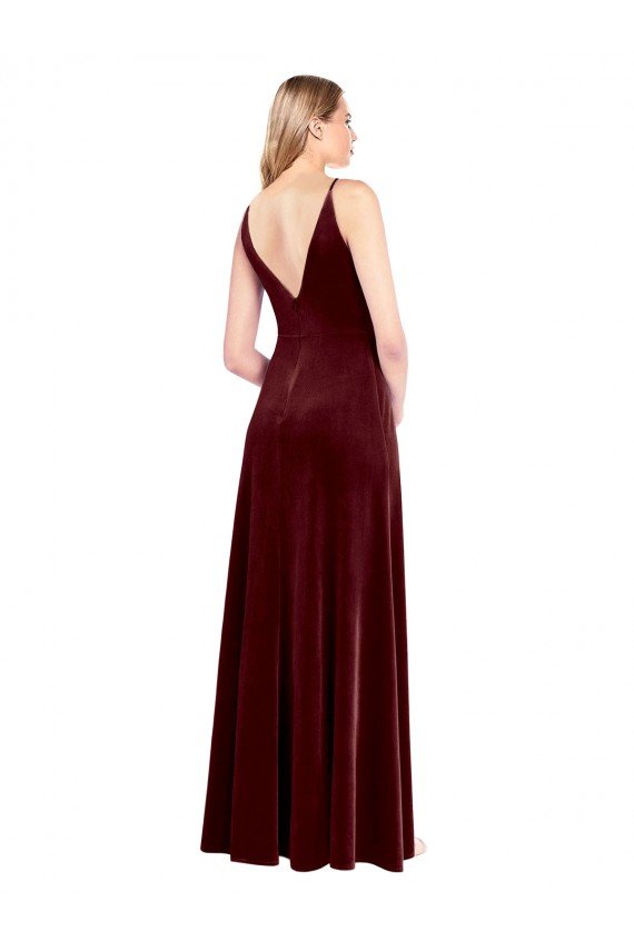 Faux Surplice Neckline Slim A-Line Long Velvet Prom Dress