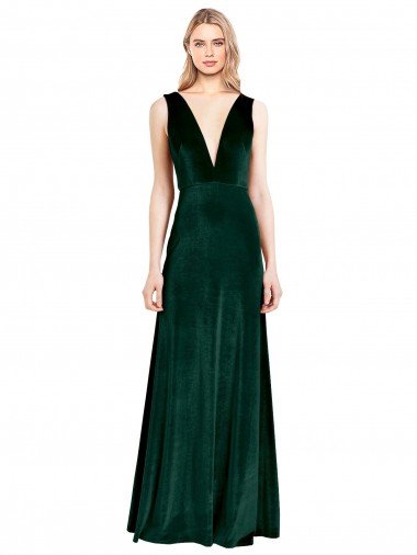 Daring Deep V-Neck Long Full Length Velvet Prom Dress Canada