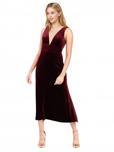 Daring Plunging V-Neckline Short Midi Length Velvet Cocktail Prom Dress / Homecoming Dress Canada