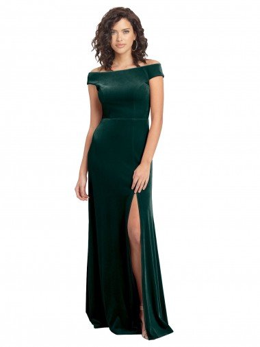 Floor Length Cap Sleeves Long Velvet Prom Dress with High Side Slit Canada