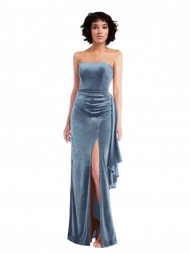 Strapless Velvet Maxi Prom Dress with Draped Skirt Canada