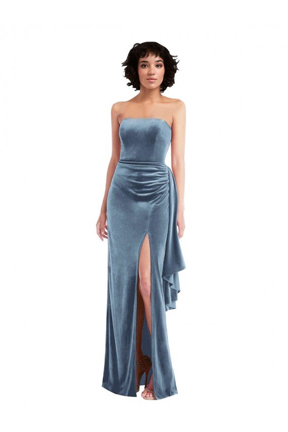 Strapless Velvet Maxi Prom Dress with Draped Skirt