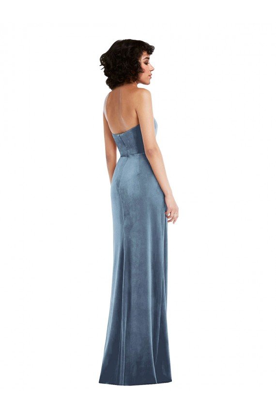 Strapless Velvet Maxi Prom Dress with Draped Skirt