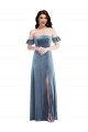 Ruffle Sleeve Off the Shoulder Velvet Maxi Prom Dress