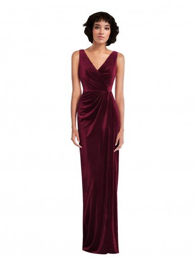 Draped Skirt Faux Wrap Velvet Maxi Prom Dress Canada