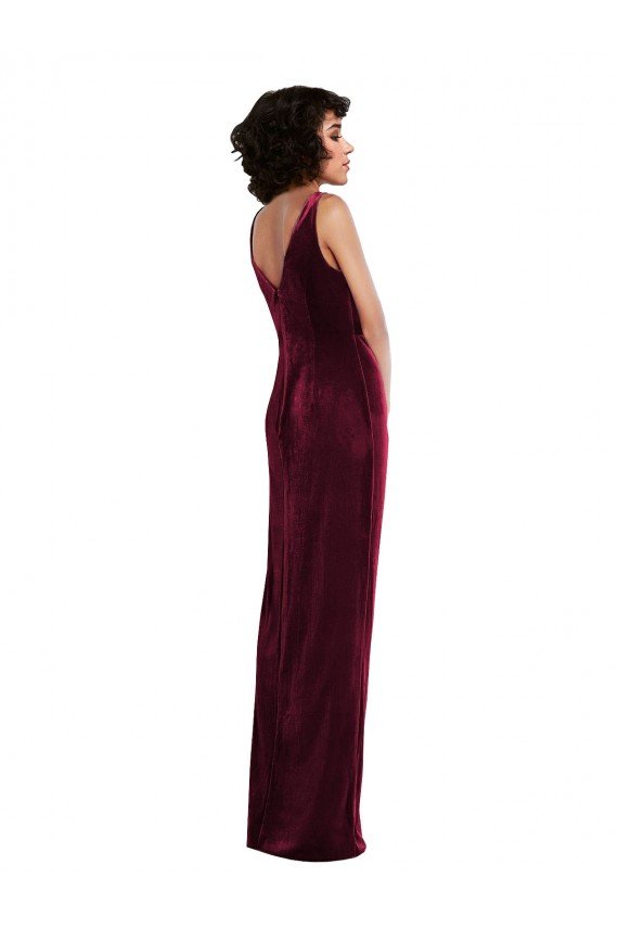 Draped Skirt Faux Wrap Velvet Maxi Prom Dress