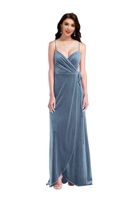 Velvet Wrap Maxi Prom Dress with Pockets