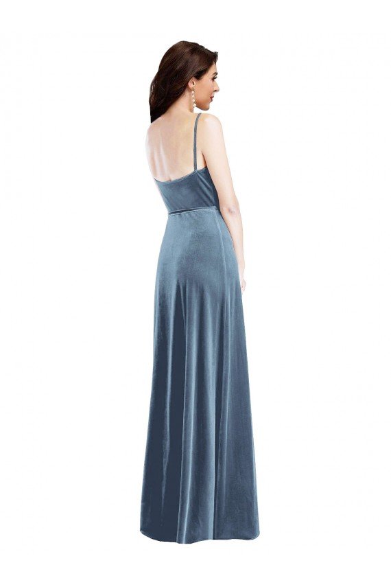 Velvet Wrap Maxi Prom Dress with Pockets