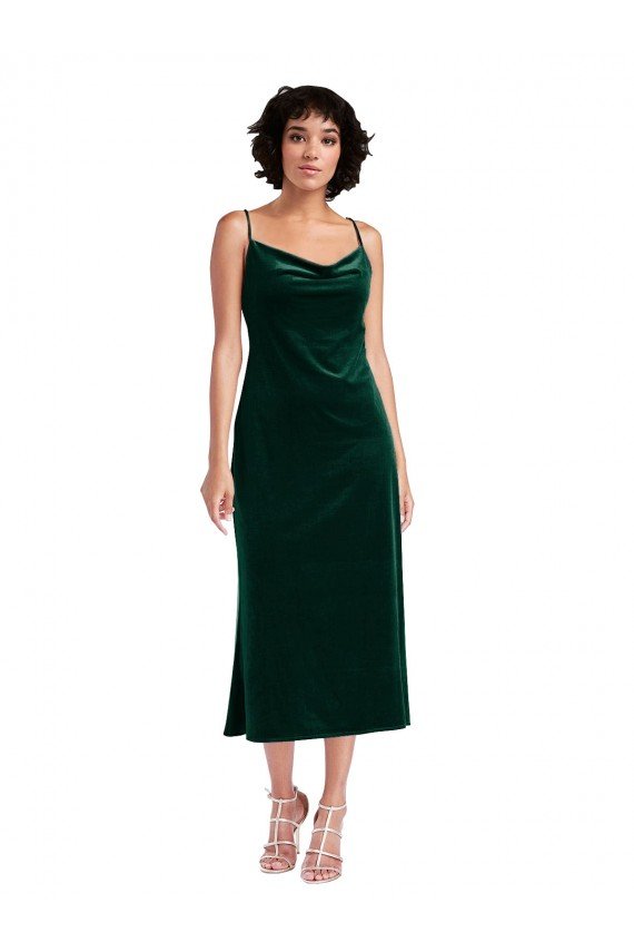 Midi Length Cowl Neck Velvet Short Slip Cocktail Prom Dress / Homecoming Dress