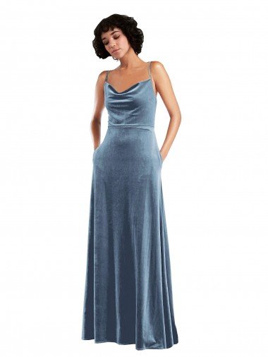 Sleek Cowl Neck Velvet Maxi Prom Dress with Pockets Canada