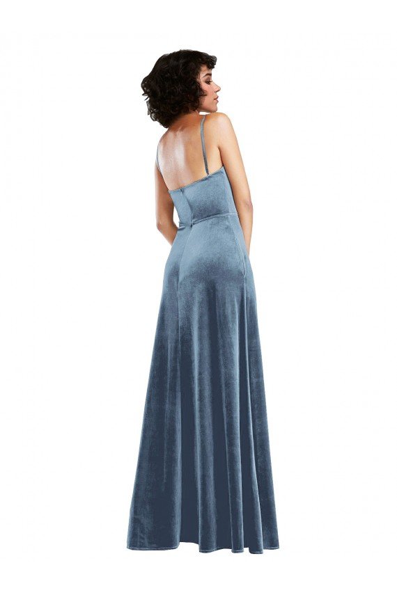 Sleek Cowl Neck Velvet Maxi Prom Dress with Pockets