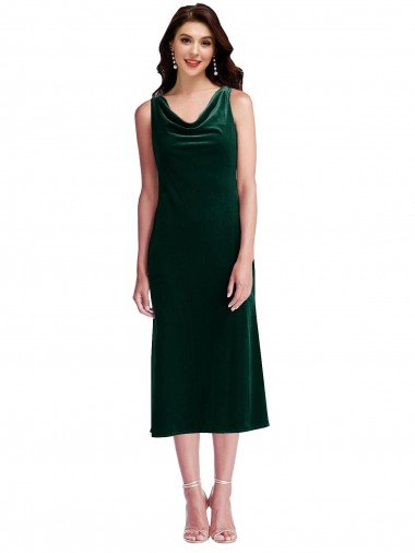 Cowl Neck Velvet Midi Length Cocktail Prom Dress / Homecoming Dress Canada