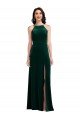 Velvet Halter Maxi Prom Dress with Front Slit & Pockets