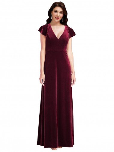 Flutter Sleeve Velvet Maxi Prom Dress with Pockets Canada