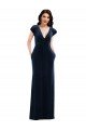 Flutter Sleeve Wrap Bodice Velvet Maxi Prom Dress with Pockets