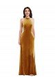 High-Neck Halter Velvet Maxi Prom Dress with Front Slit